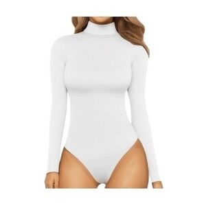 Mangopop Collection Mock Neck Long Sleeve Bodysuit White Knit